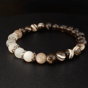 Браслет из натуральных камней: солнечный камень, перламутр, раухтопаз (дымчатый кварц)